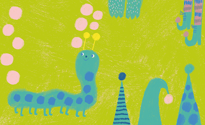 Drawing of a a worm and dots to count to ten