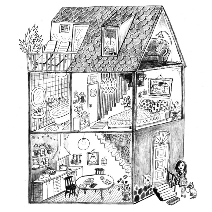 Pencil drawing of a doll house