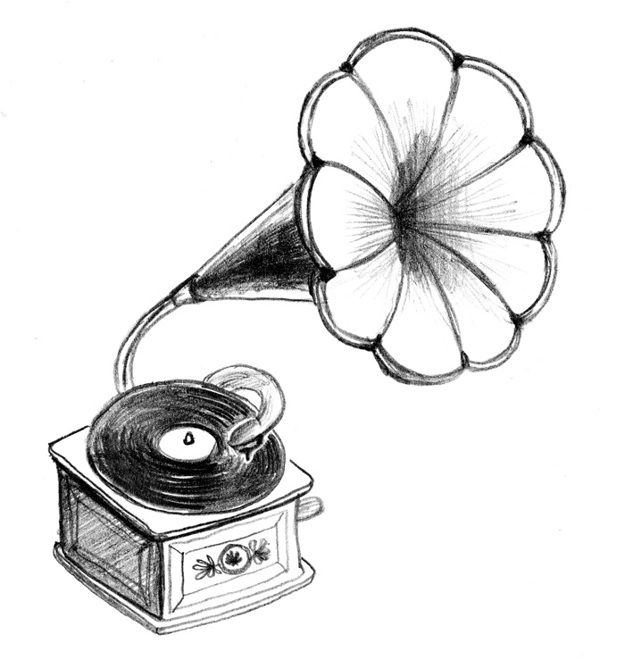Pencil drawing of a gramophone