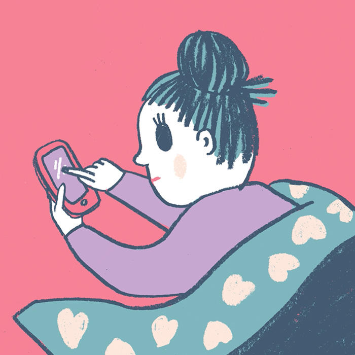 illustration endometriosis woman pain mobile phone